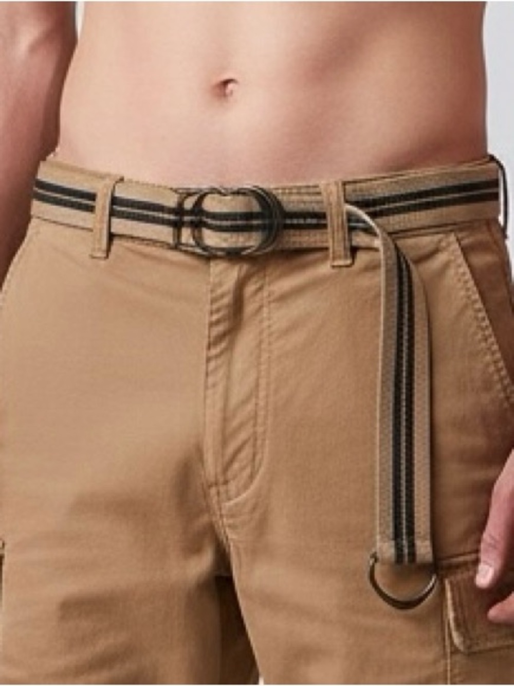 Men's Navy Tan Striped Webbing Belt 36”